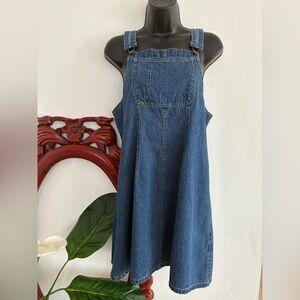 Women’s Vintage Cotton Denim Casual Midi Overall Dress